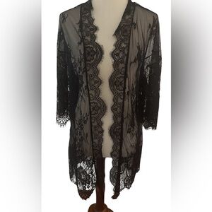 Avidlove Black Sheer Fairy Goth Romantic Open Robe Kiminio BOHO Size Medium